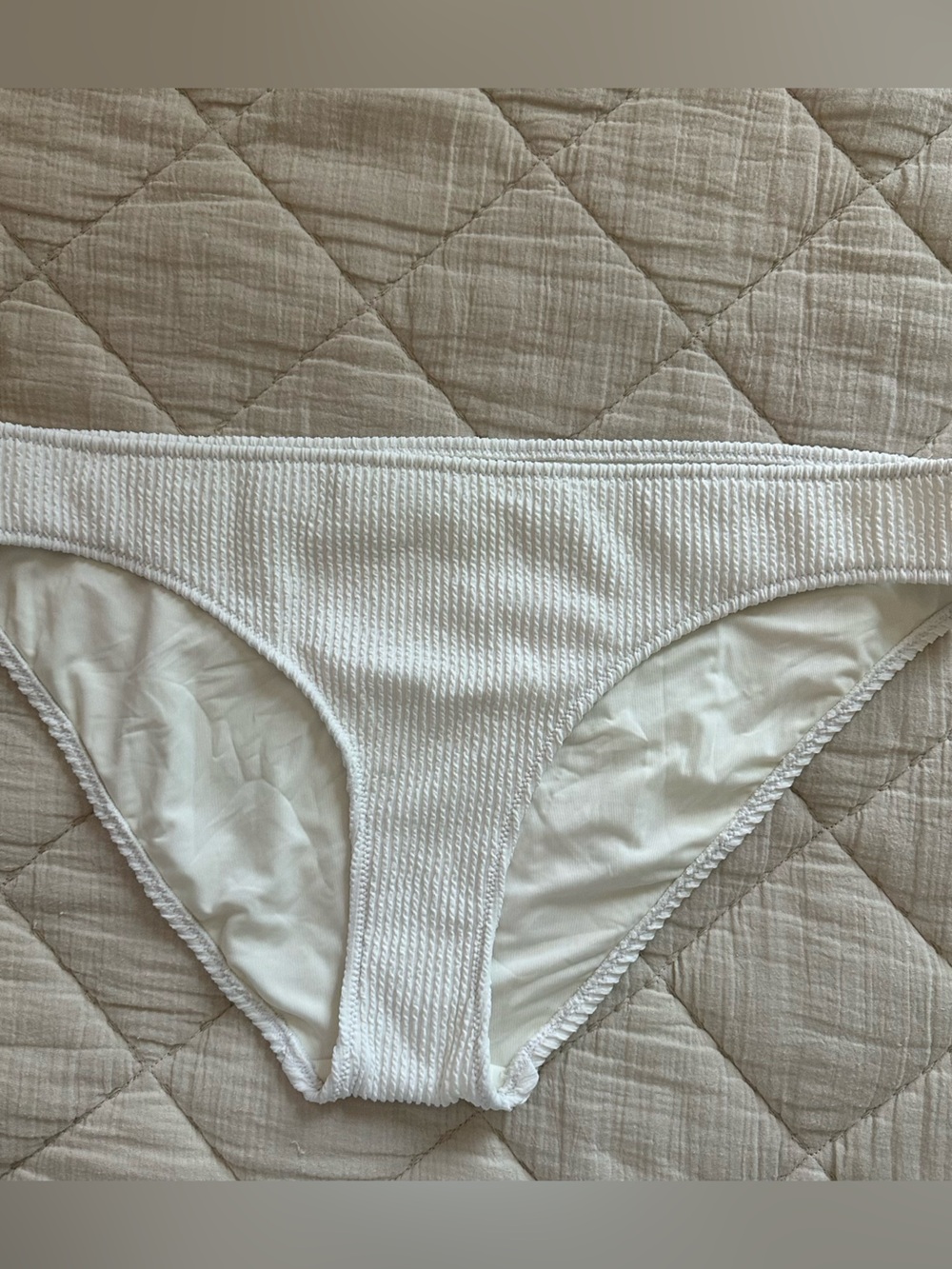 Aerie Crinkle Ribbed White Bikini Bottom XL